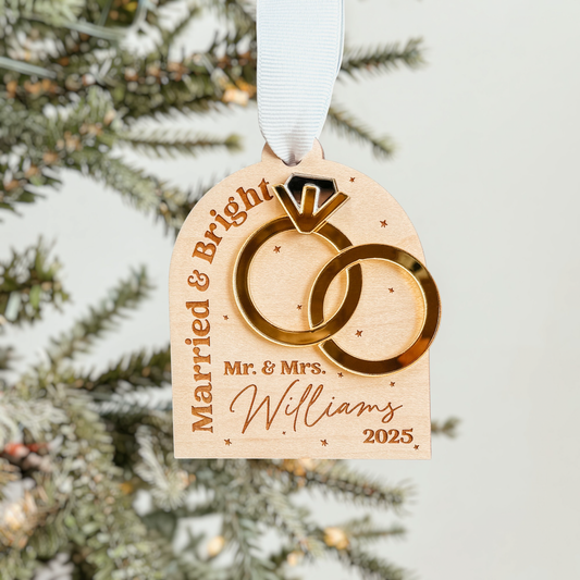 3D Newlywed Married & Bright Christmas Ornament V2