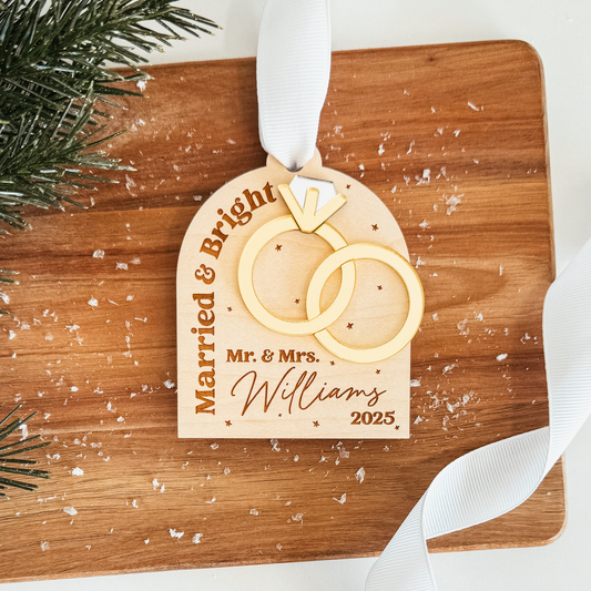 3D Newlywed Married & Bright Christmas Ornament V2