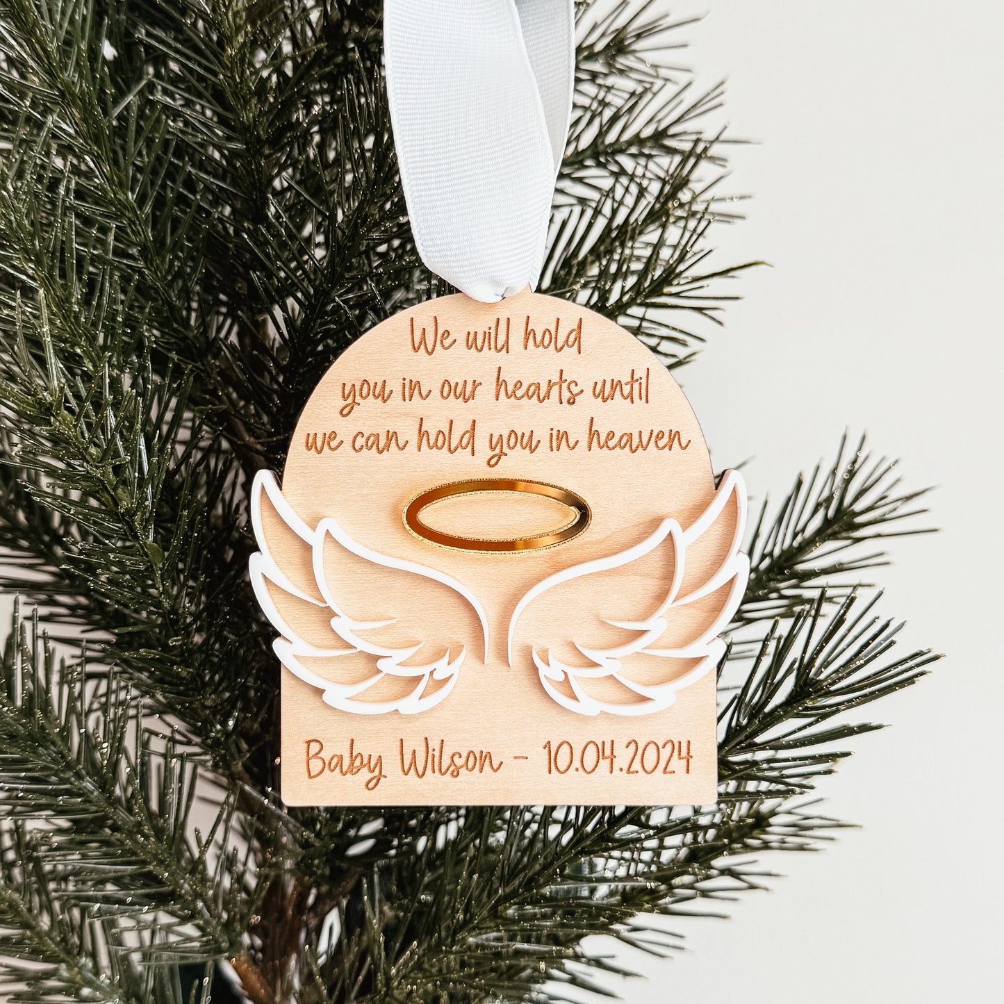 Hold You In Our Hearts Wooden Christmas Ornament