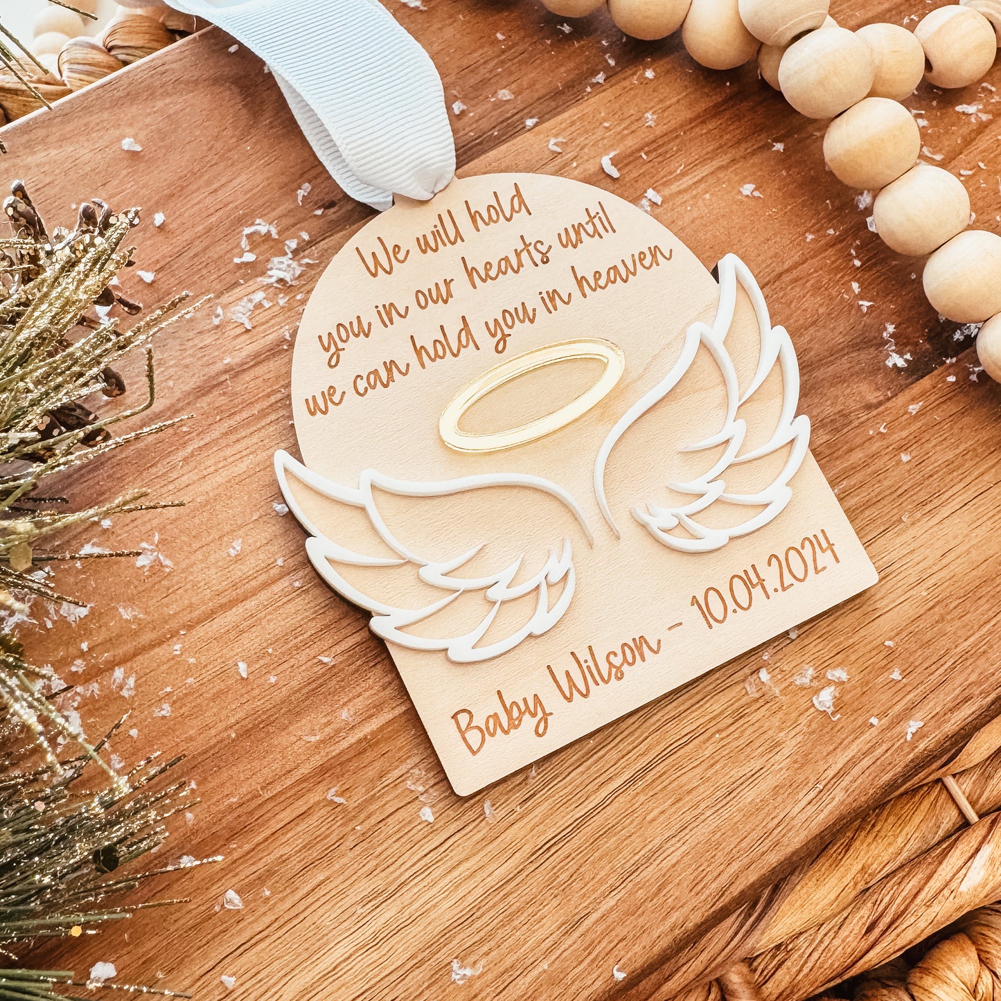 Hold You In Our Hearts Wooden Christmas Ornament