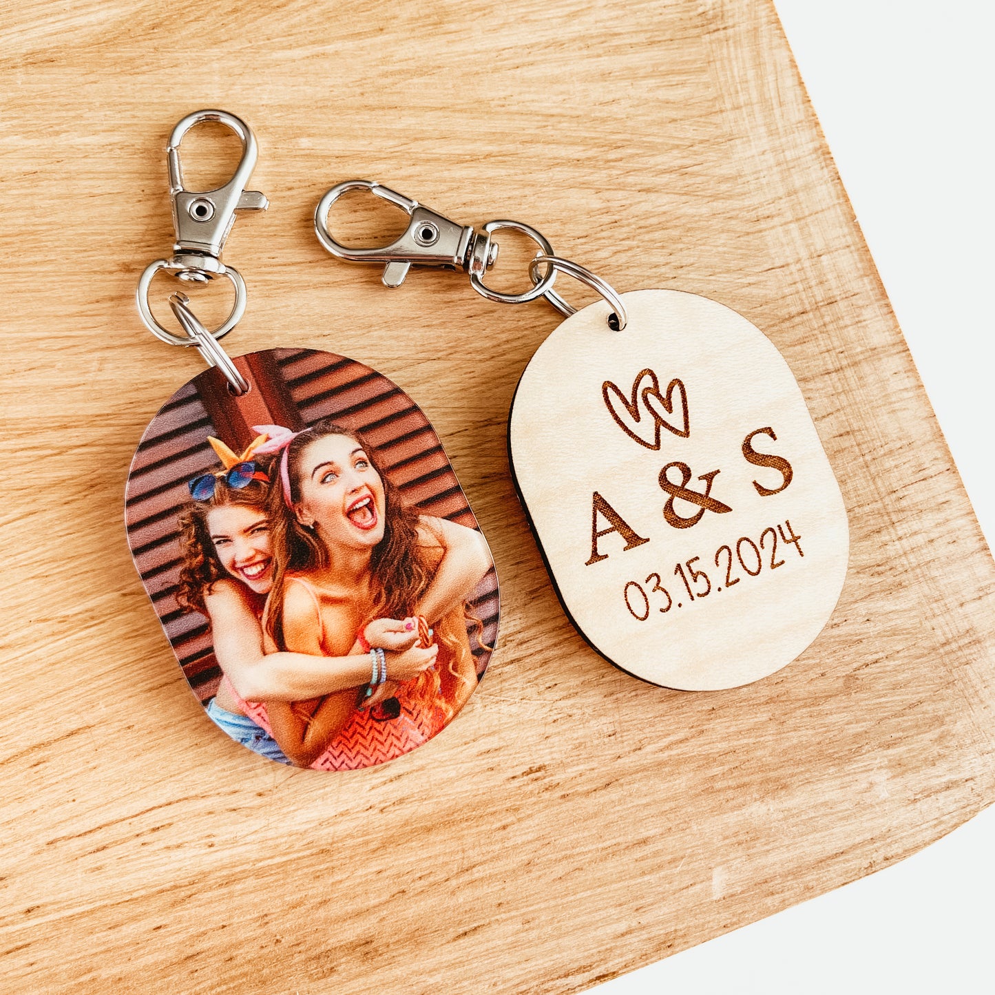 Date and Initials Photo Keychain