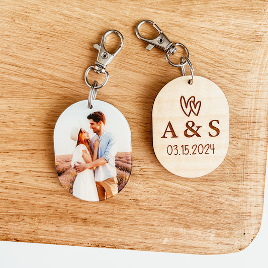 Date and Initials Photo Keychain