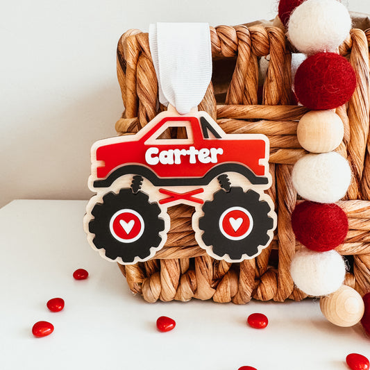 Heart Monster Truck Valentine's Day Tag