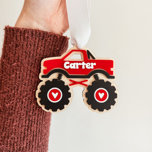 Heart Monster Truck Valentine's Day Tag