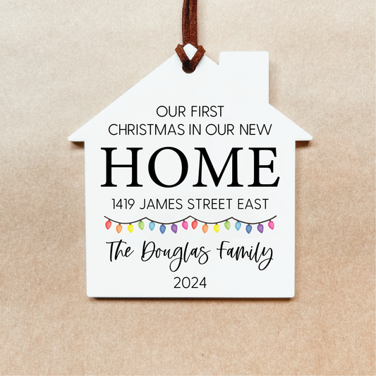 Personalized New Home Christmas Ornament | House or Round | V1 Lights