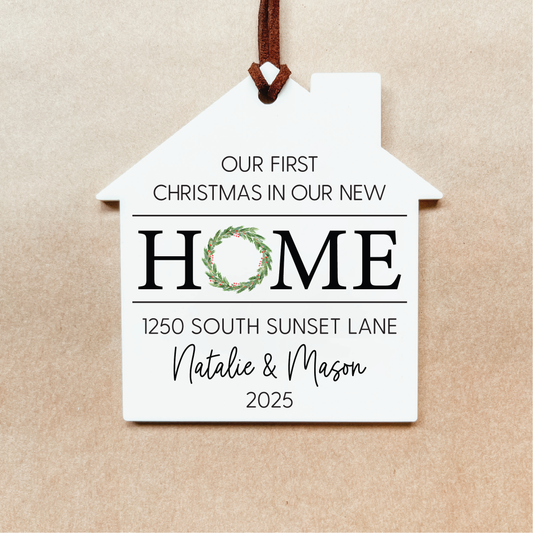 Personalized New Home Christmas Ornament | House or Round | V2 Wreath