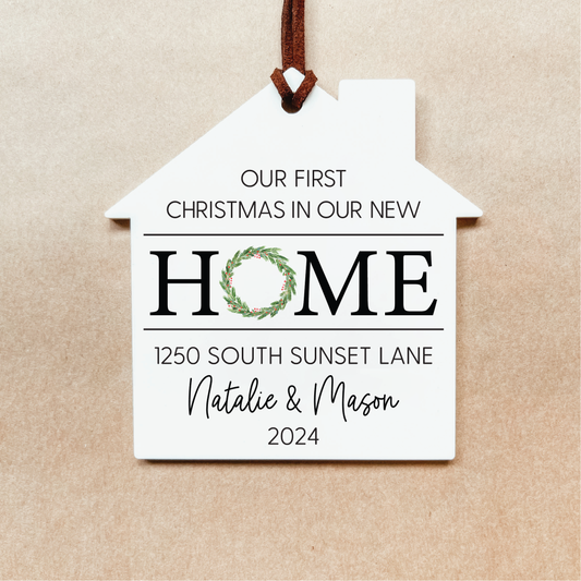 Personalized New Home Christmas Ornament | House or Round | V2 Wreath