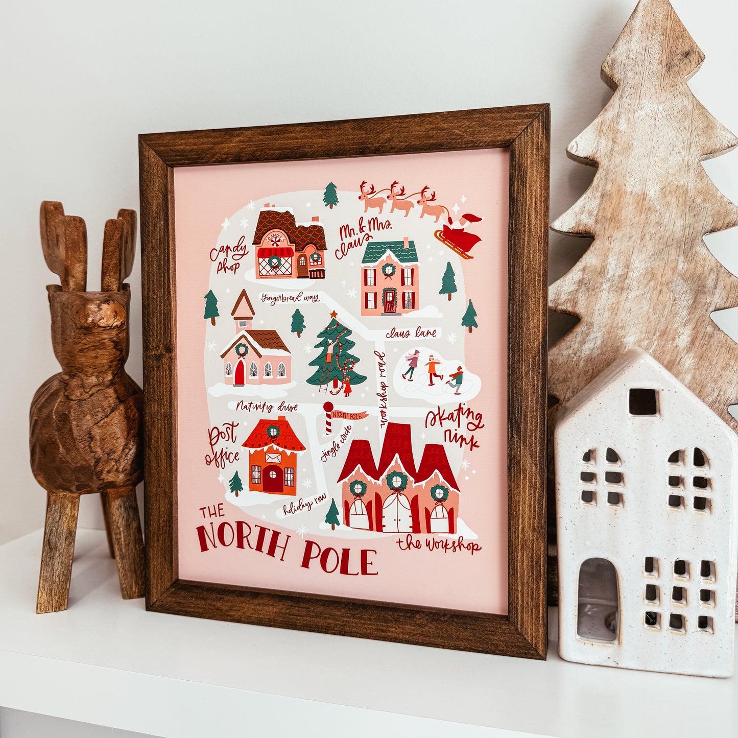 North Pole Map Christmas Framed Sign