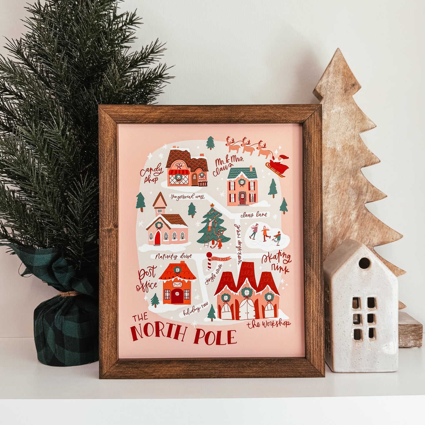 North Pole Map Christmas Framed Sign