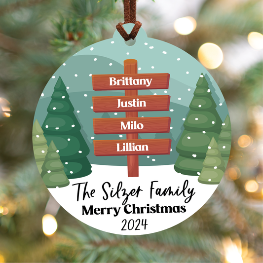 Family North Pole Sign Post Christmas Ornament