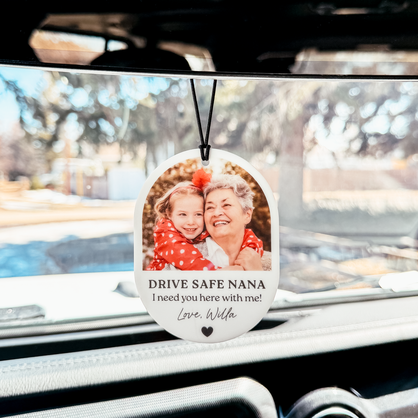 Acrylic Oval Photo Car Rearview Mirror Charm