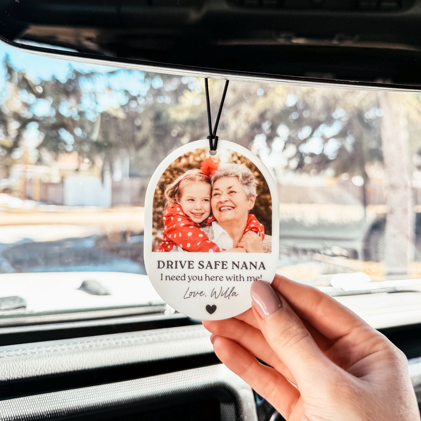 Acrylic Oval Photo Car Rearview Mirror Charm