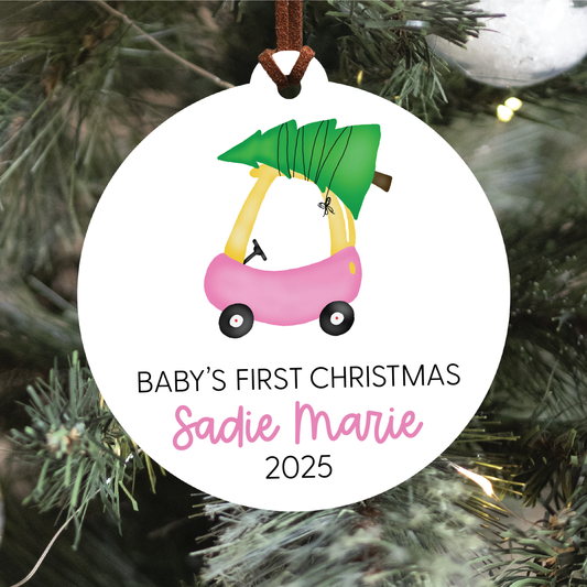 Baby's First Christmas Ornament | Pink Car