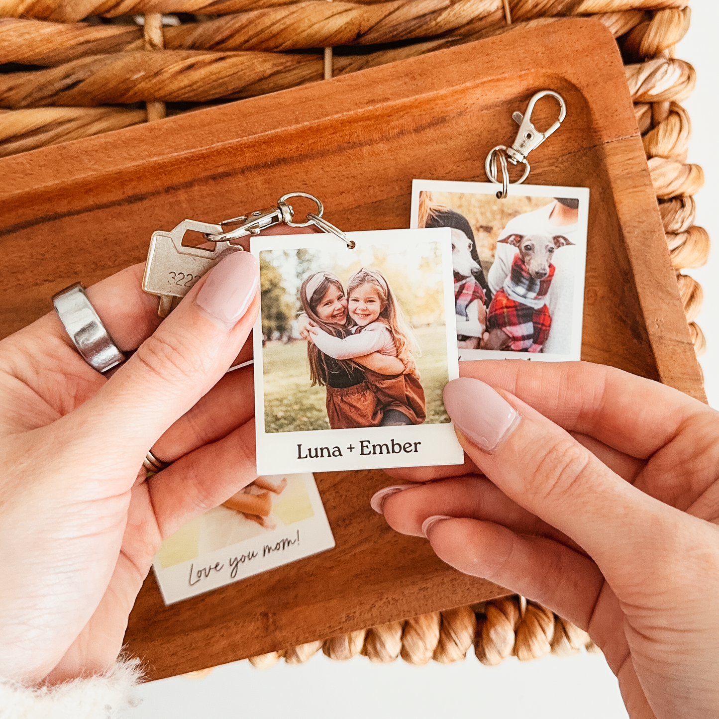 Polaroid-Inspired Custom Photo and Text Keychain