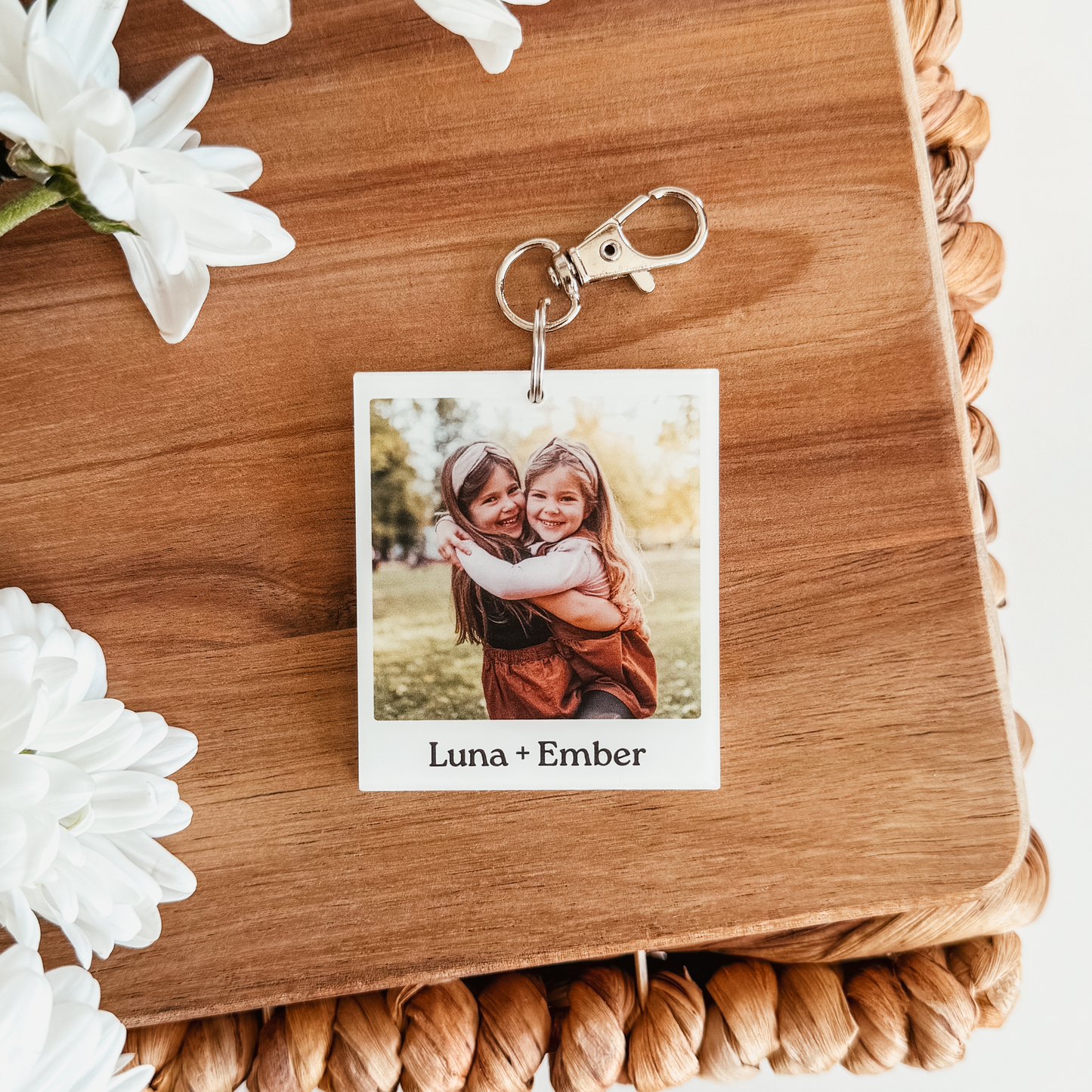 Polaroid-Inspired Custom Photo and Text Keychain
