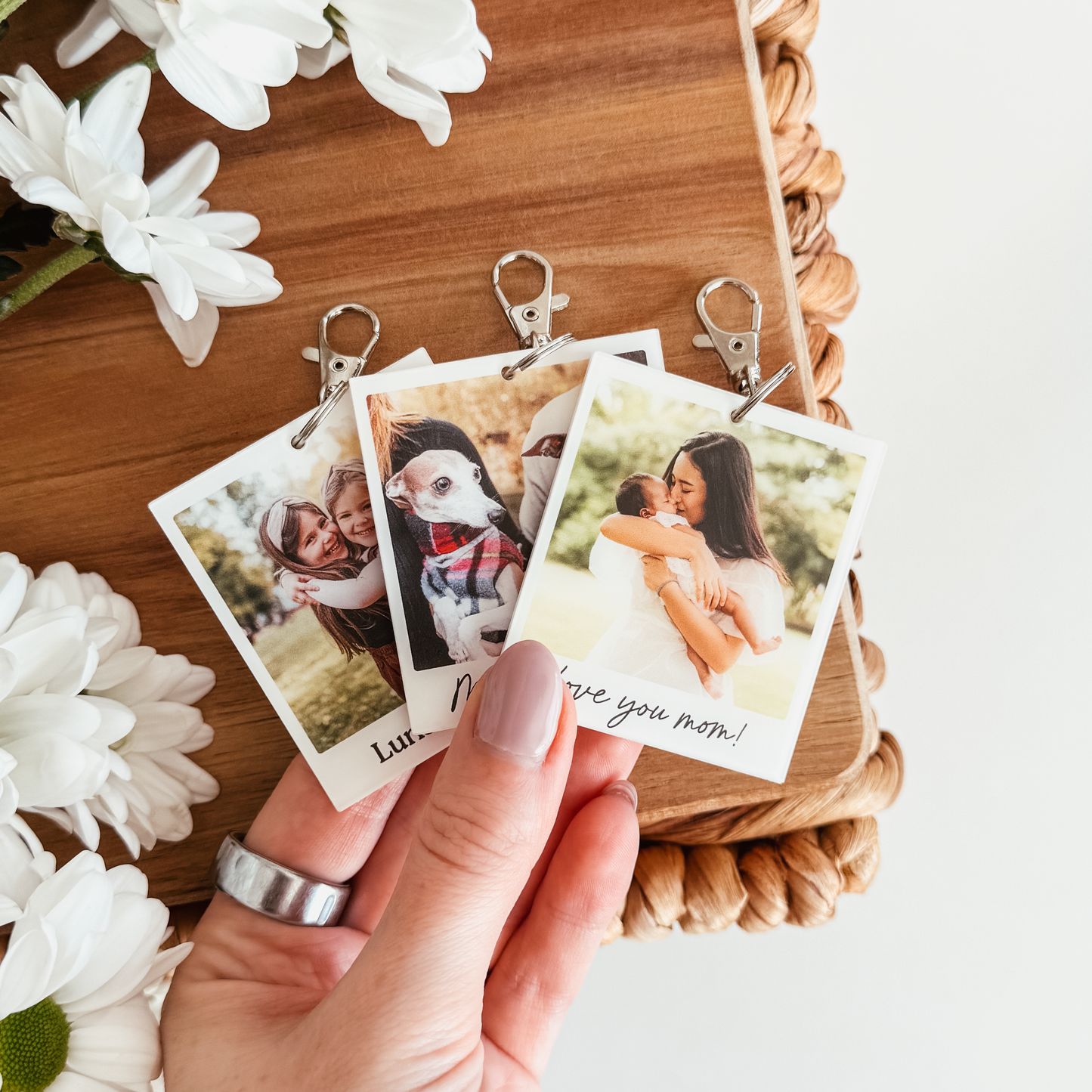 Polaroid-Inspired Custom Photo and Text Keychain
