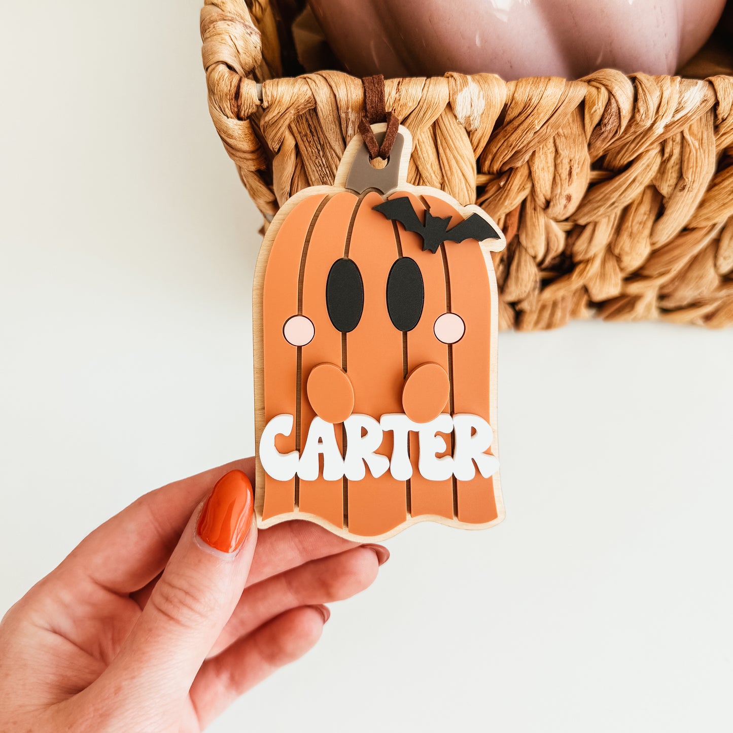 3D Pumpkin Ghost Tag