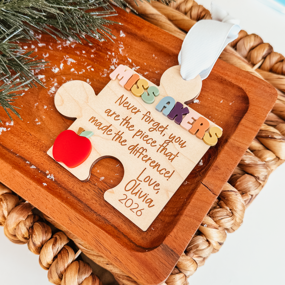 Personalized Teacher Puzzle Piece Christmas Ornament