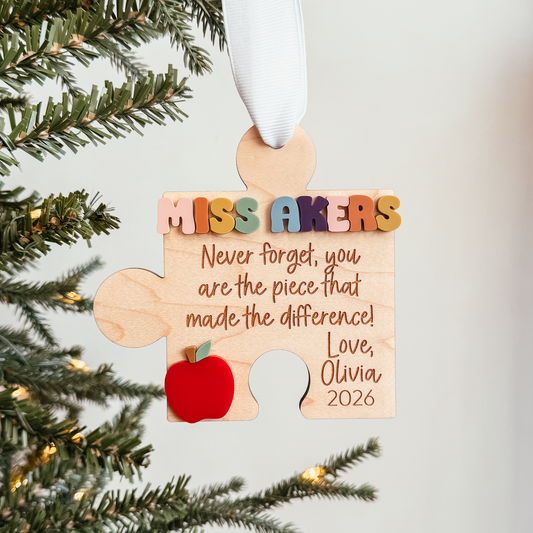 Personalized Teacher Puzzle Piece Christmas Ornament