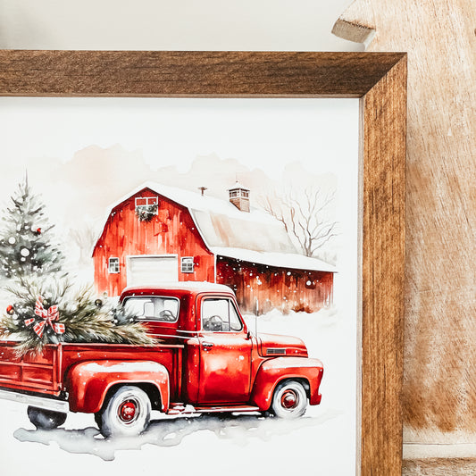 Holiday Red Truck Christmas Sign