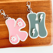 Load image into Gallery viewer, Retro Letter Bag Tag | Daisies or Lightning Bolts