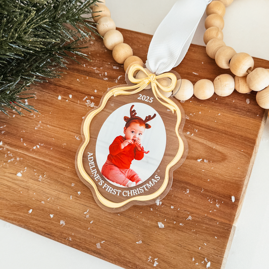 Clear Acrylic Bow Ribbon Frame Christmas Ornament