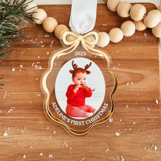 Clear Acrylic Bow Ribbon Frame Christmas Ornament