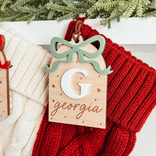 Wooden Arch With 3D Bow Christmas Stocking Tag