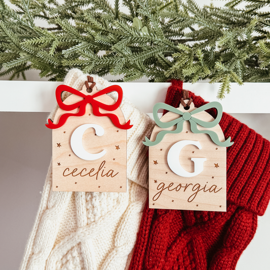 Wooden Arch With 3D Bow Christmas Stocking Tag