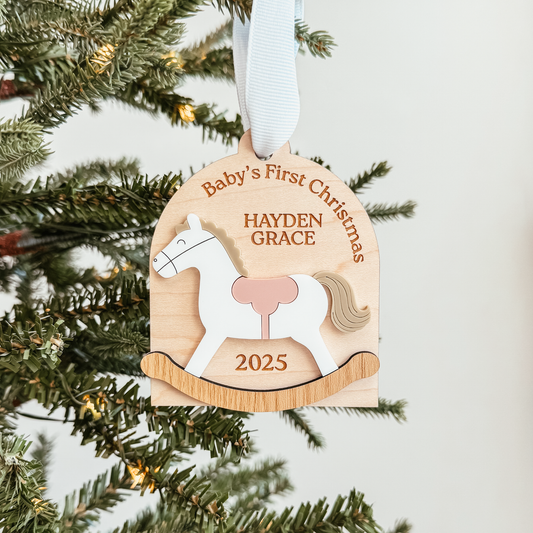 3D Baby's First Christmas Rocking Horse Ornament