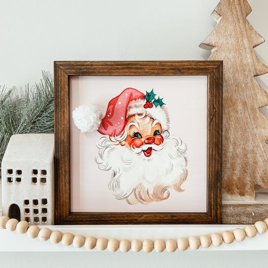 Vintage Santa With Pom Pom Hat Christmas Sign