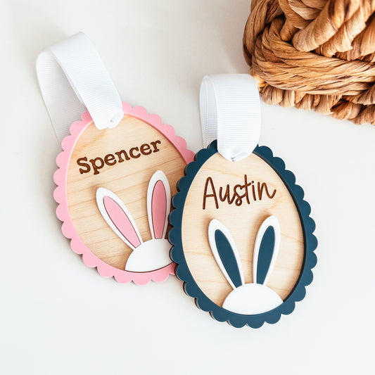 Scallop Egg With Bunny Ears Basket Tag