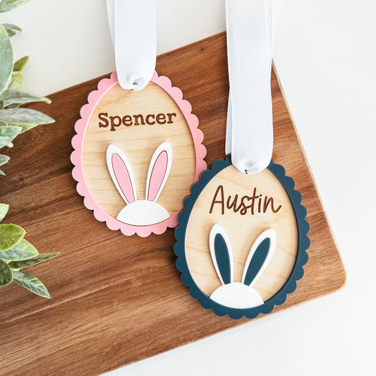 Scallop Egg With Bunny Ears Basket Tag