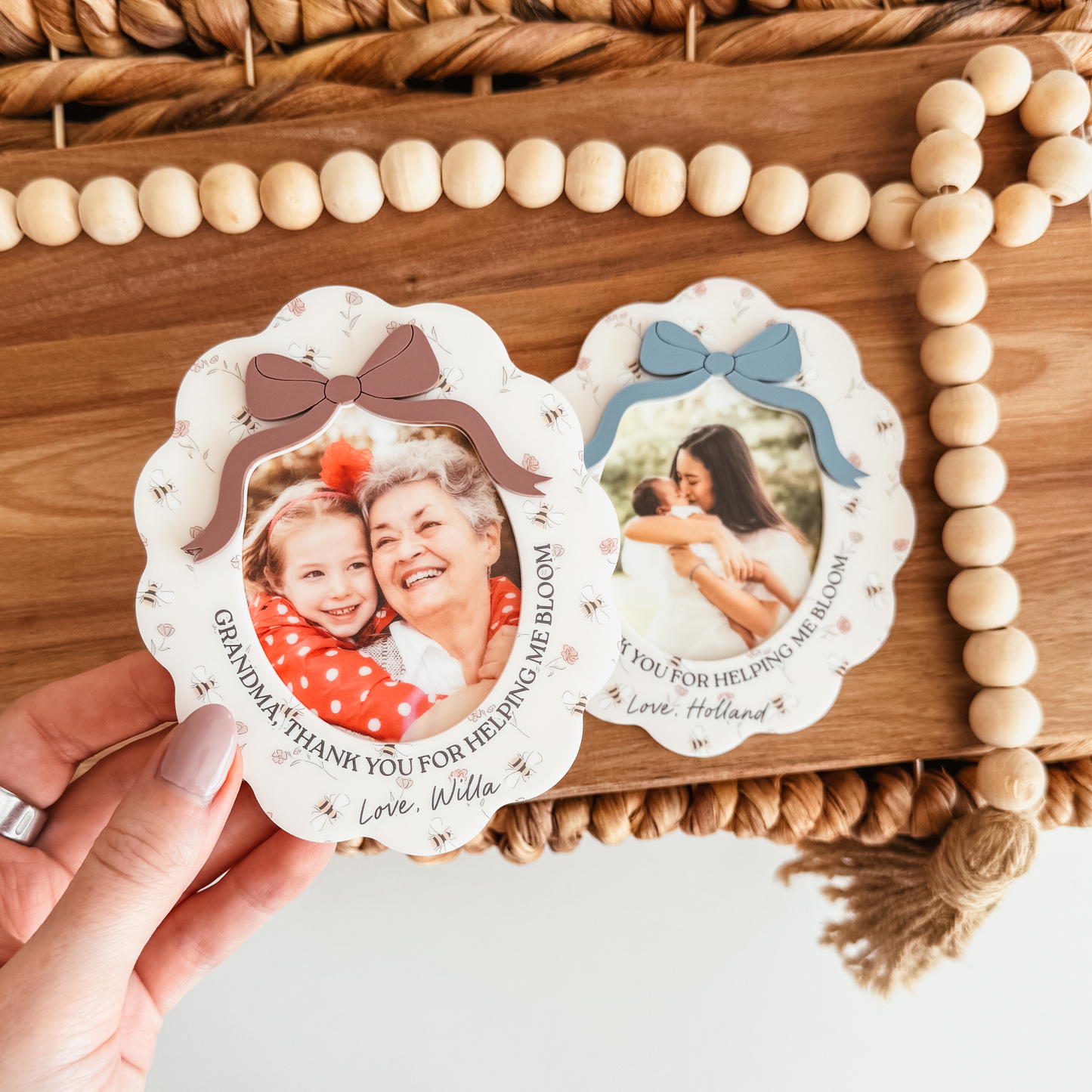 Floral Bee Scallop Photo Magnet