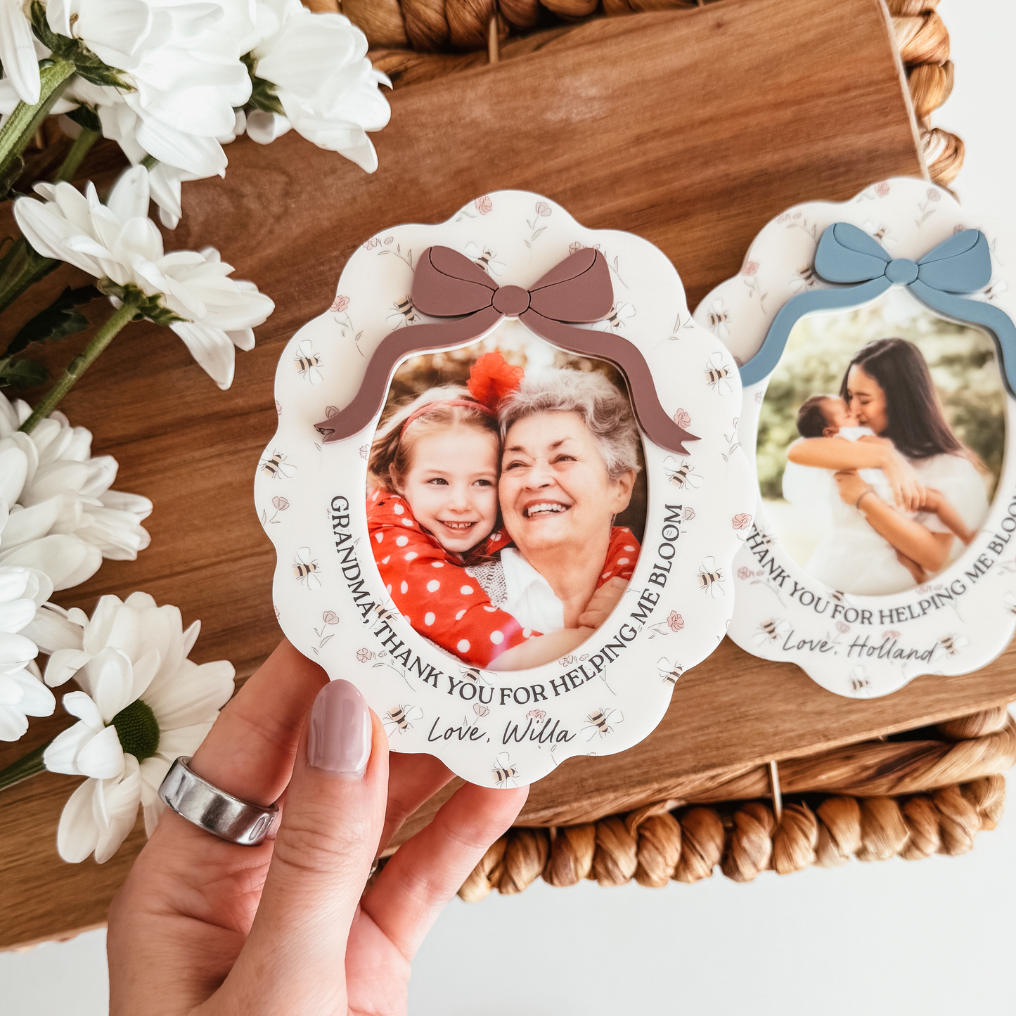 Floral Bee Scallop Photo Magnet