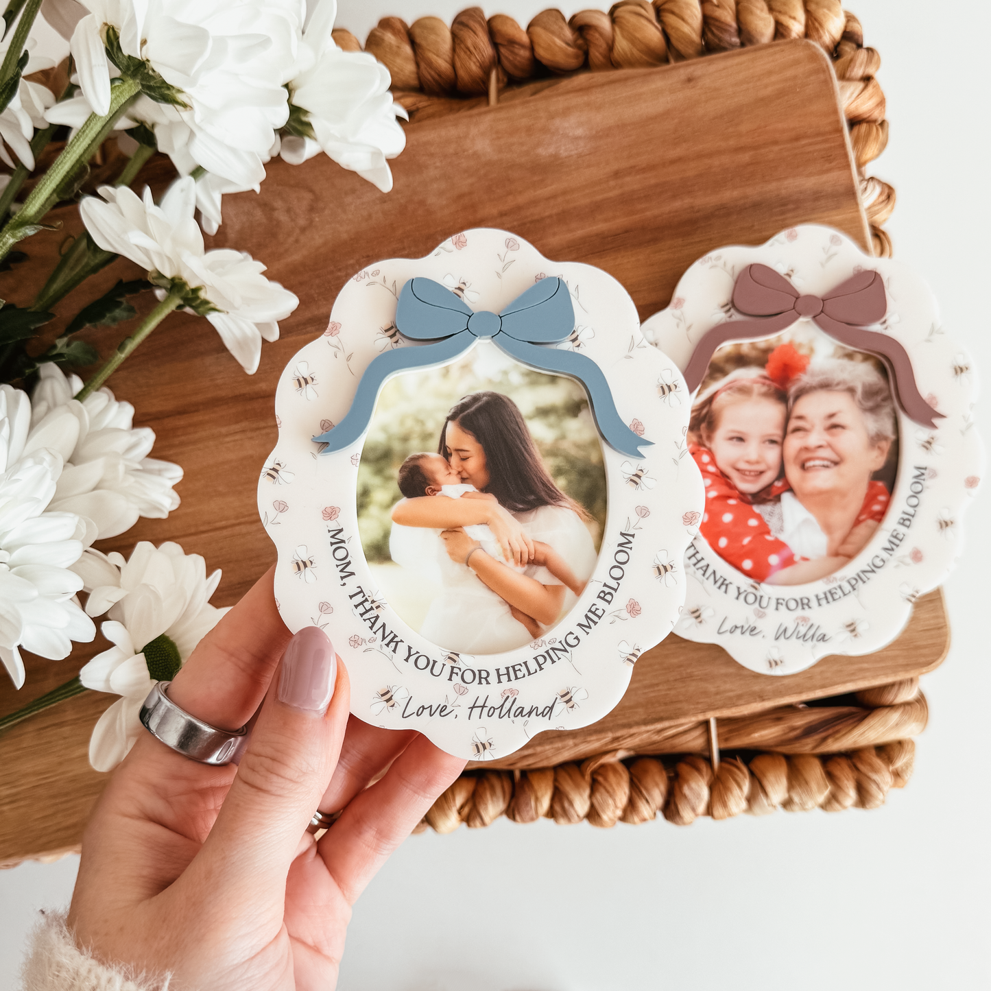 Floral Bee Scallop Photo Magnet