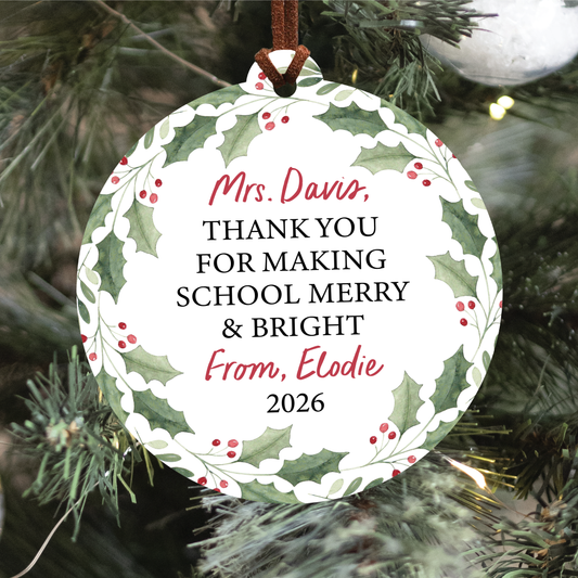 Personalized Teacher Christmas Ornament | School Merry And Bright