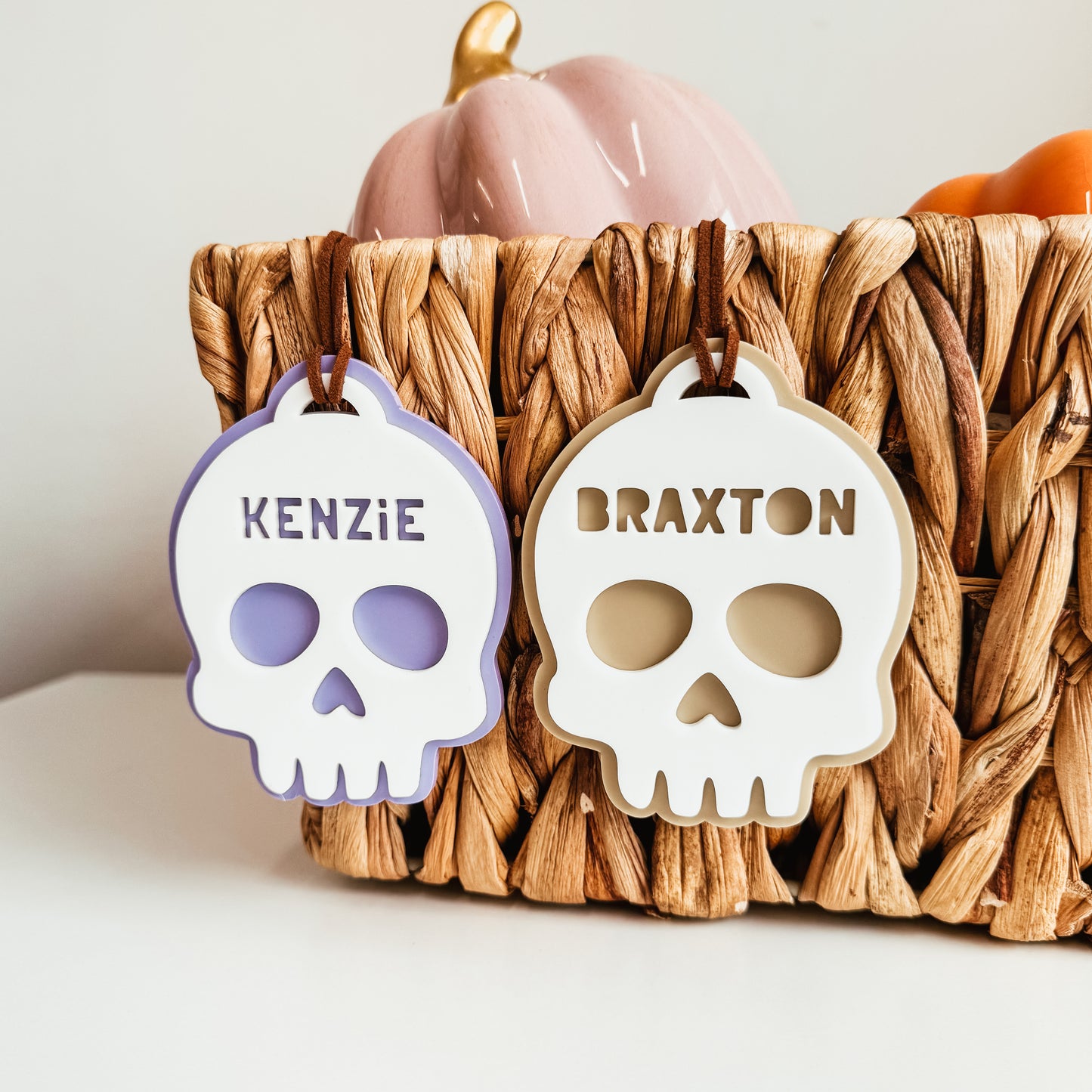 3D Skull Halloween Boo Basket Tag