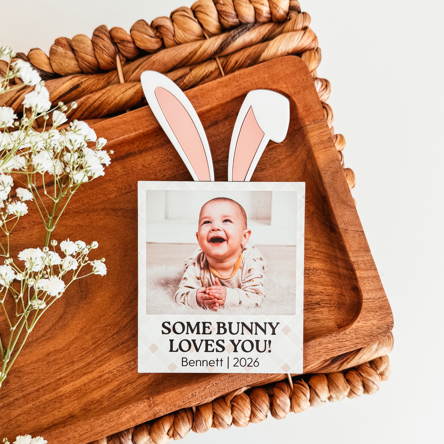 Some Bunny Loves You Gingham Easter Photo Magnet