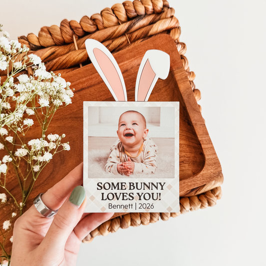 Some Bunny Loves You Gingham Easter Photo Magnet