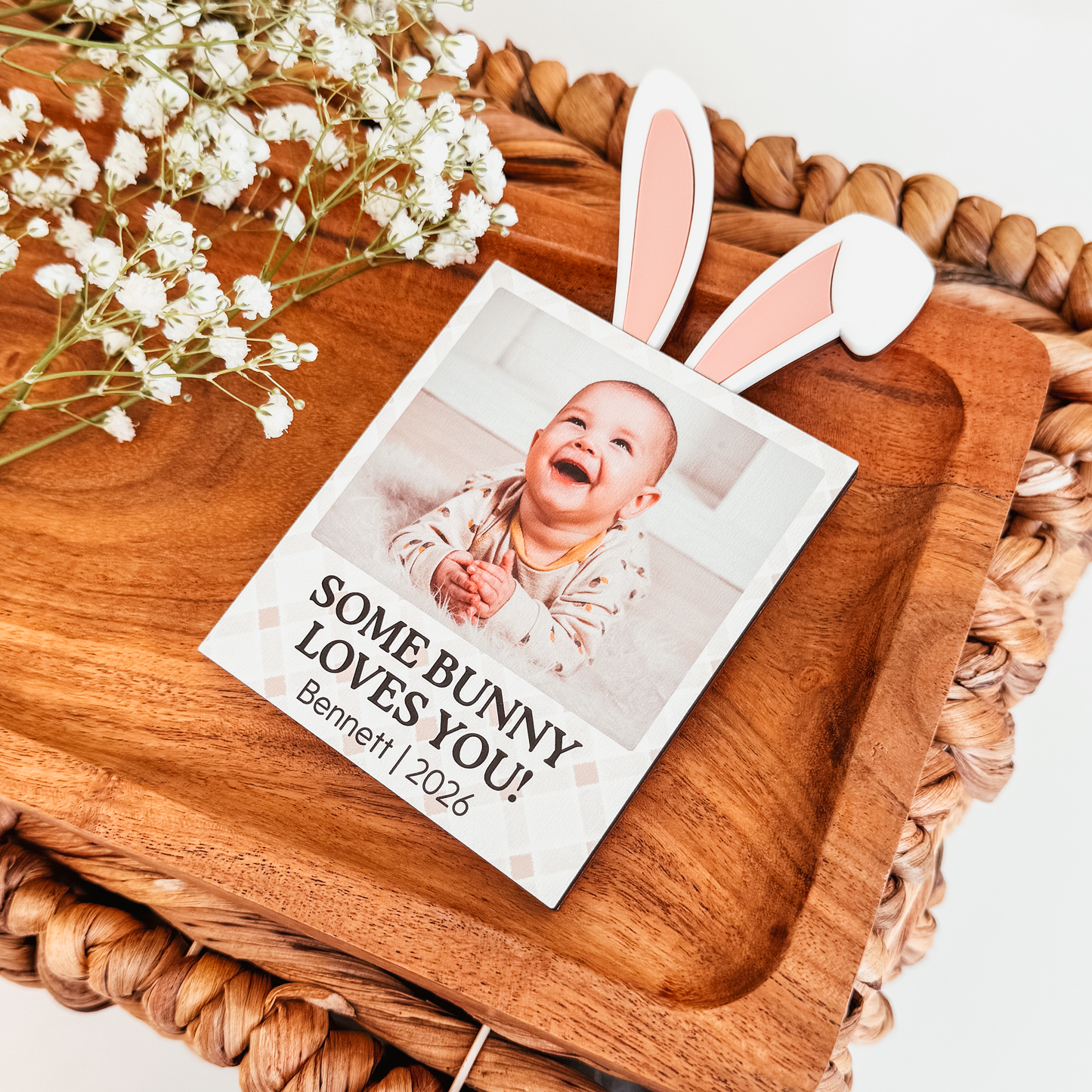Some Bunny Loves You Gingham Easter Photo Magnet