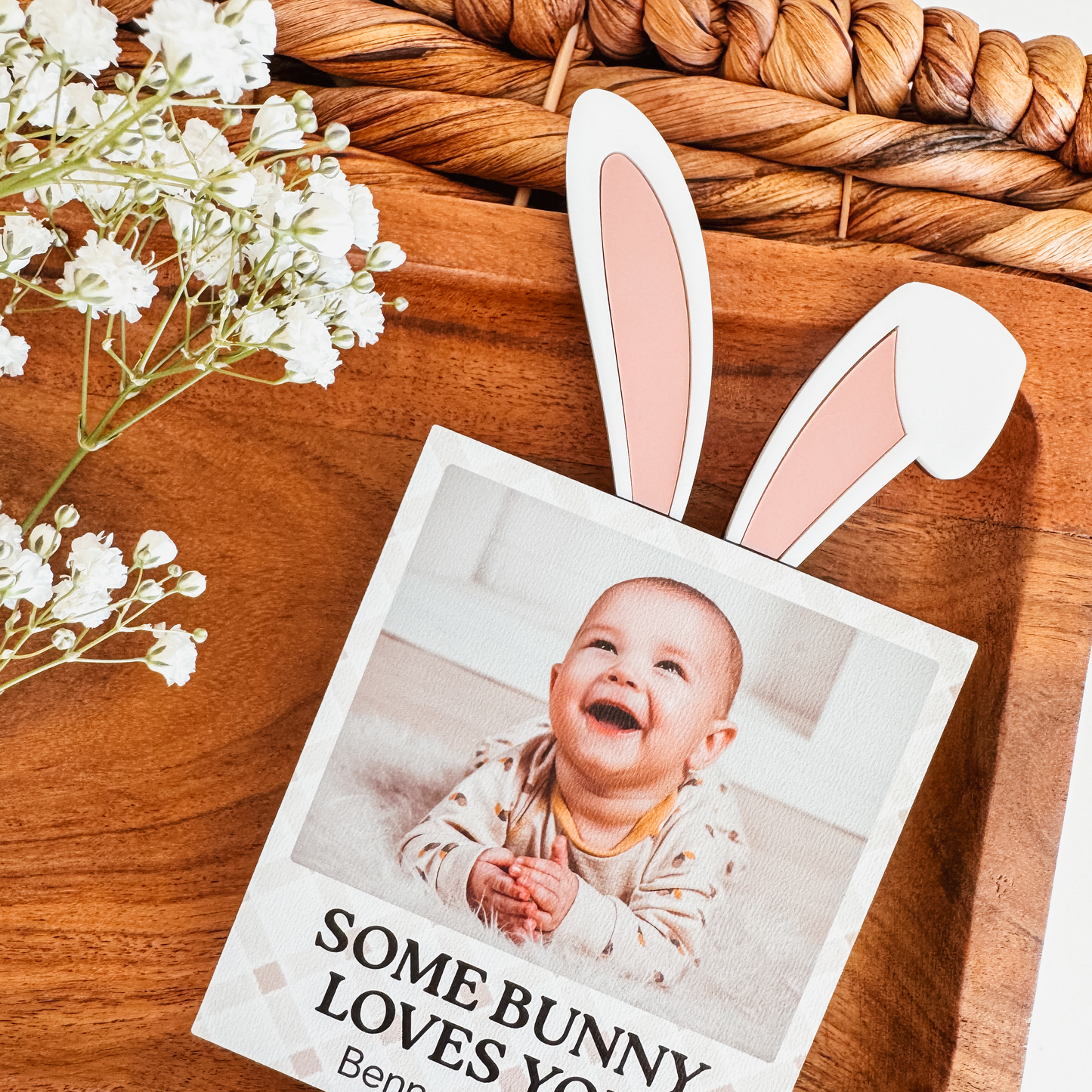Some Bunny Loves You Gingham Easter Photo Magnet