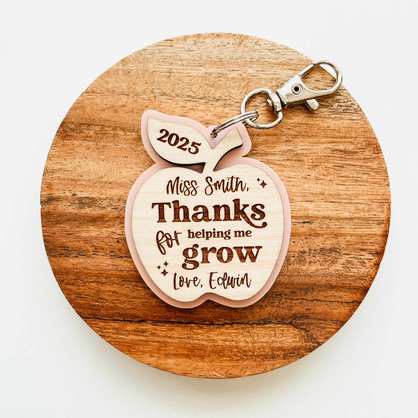 Personalized Thank You Teacher Apple Keychain