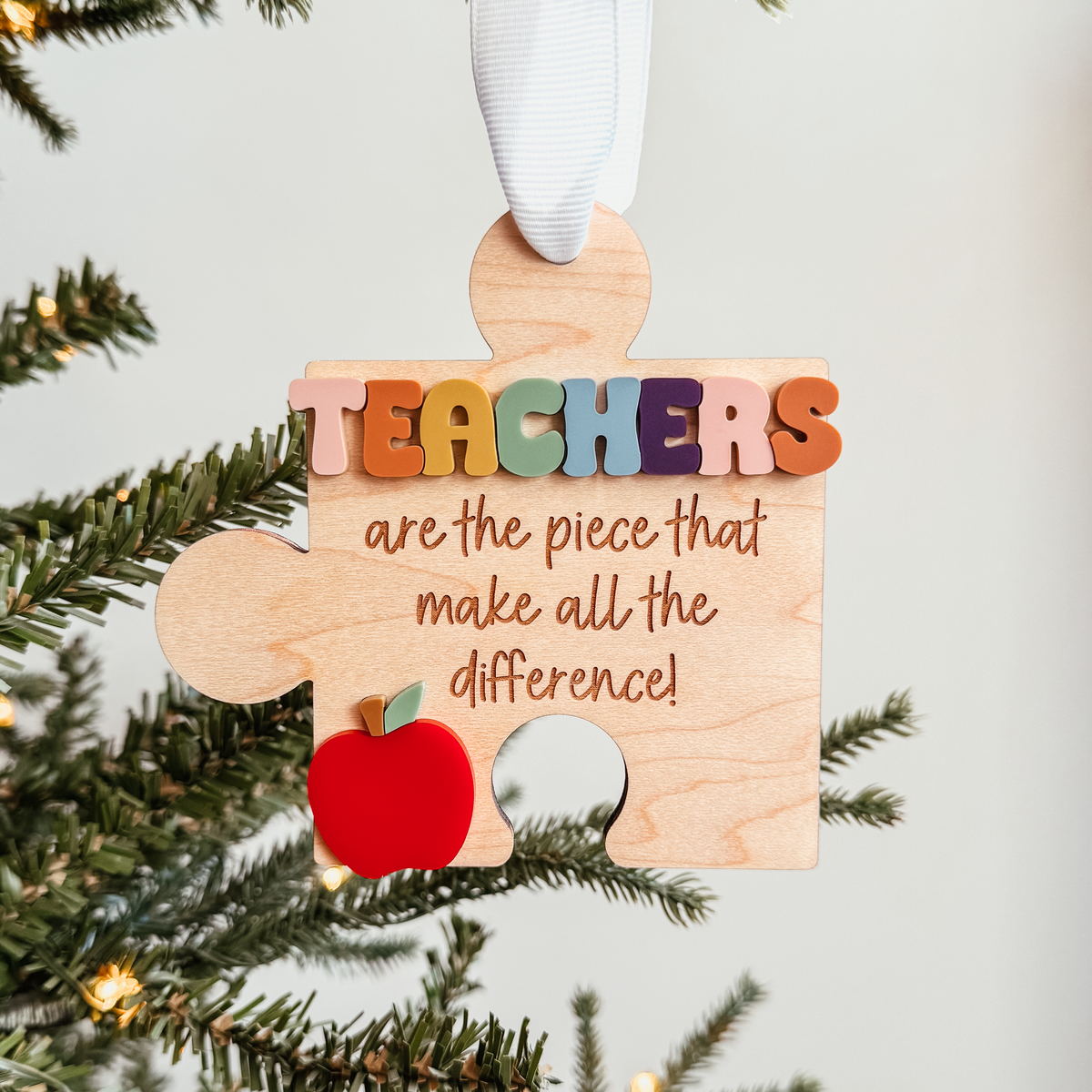 Teacher Puzzle Piece Christmas Ornament