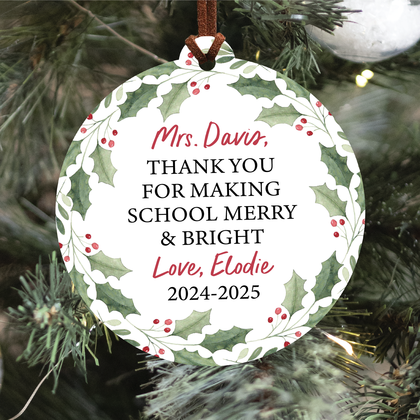 Personalized Teacher Christmas Ornament | School Merry And Bright