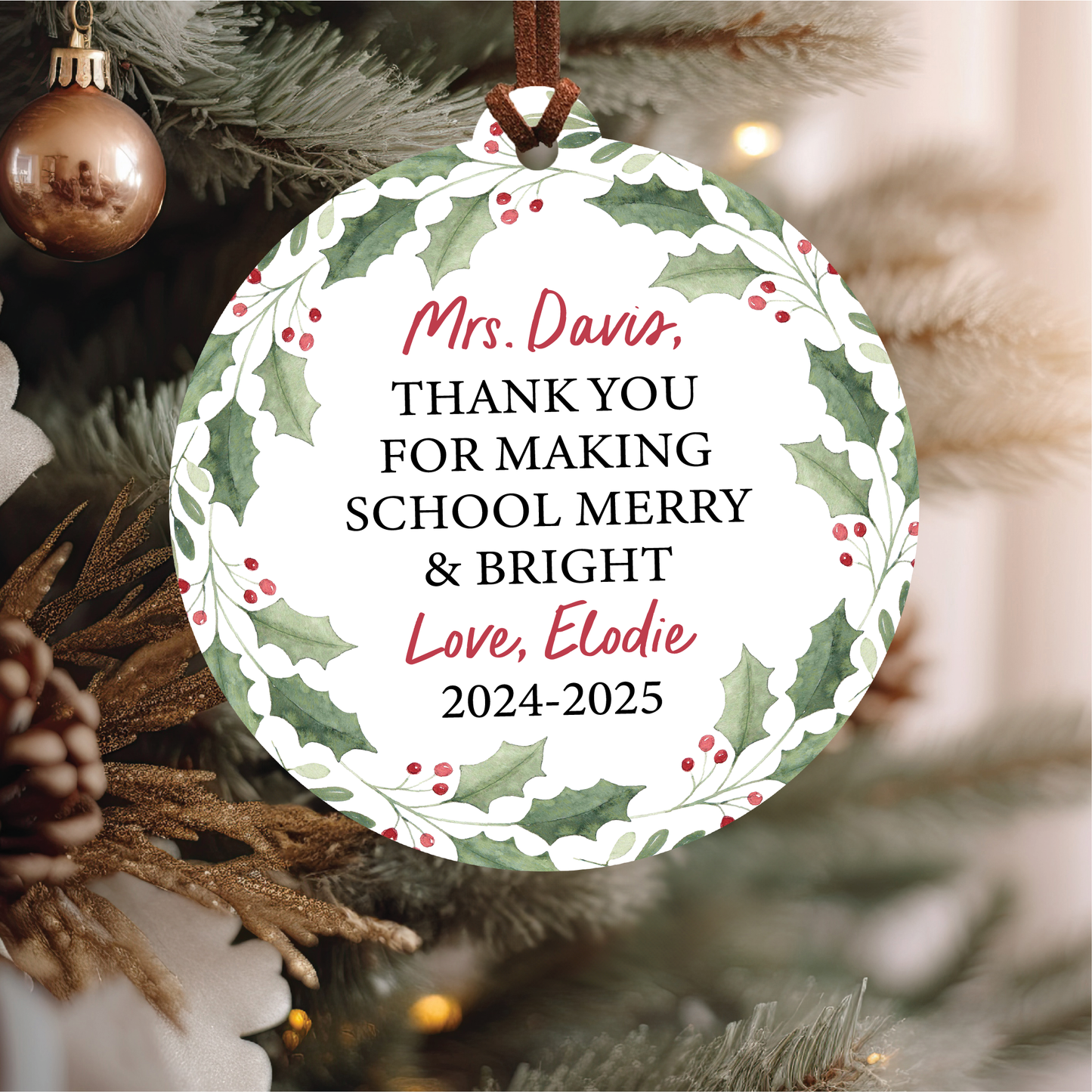 Personalized Teacher Christmas Ornament | School Merry And Bright