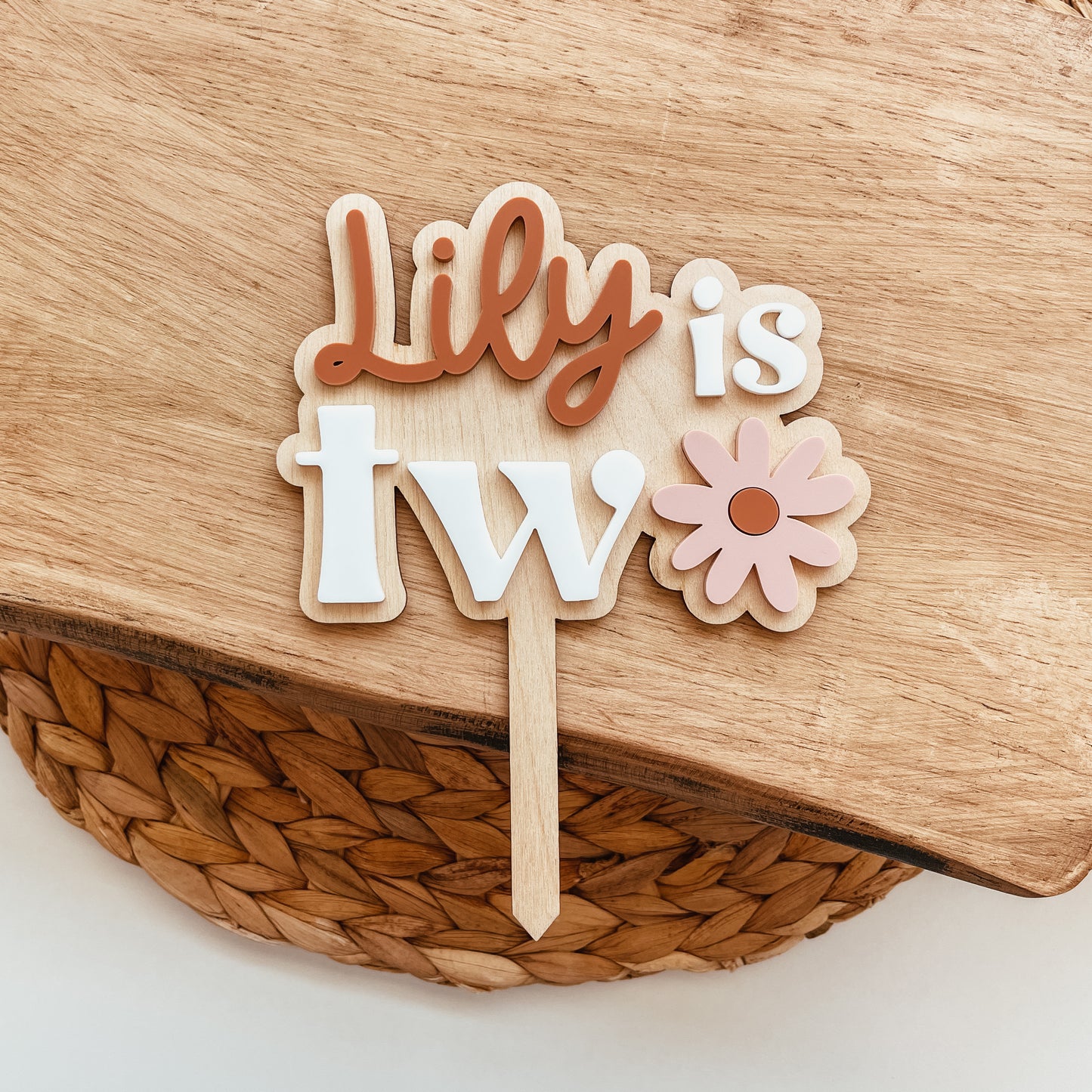 Custom Two Daisy Cake Topper