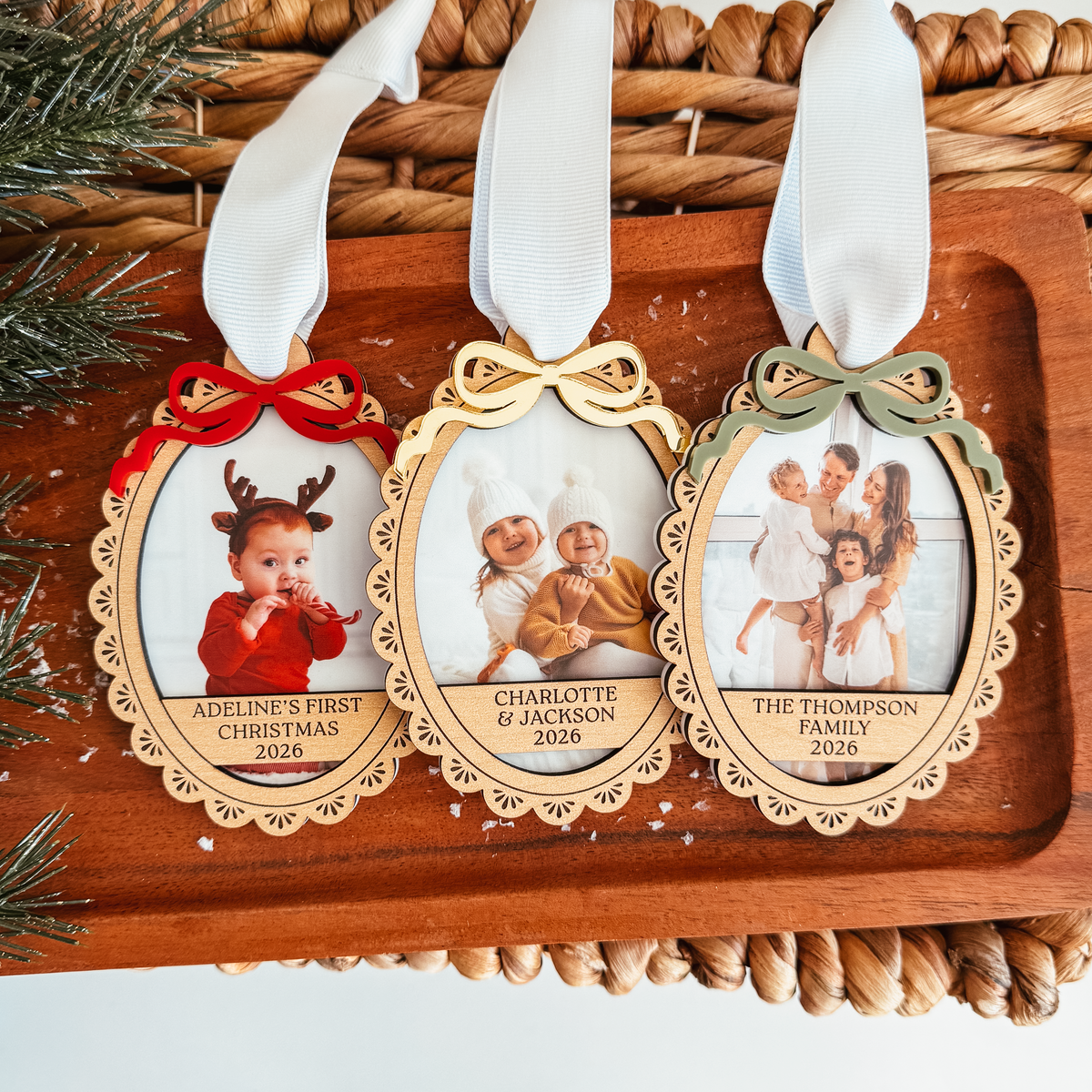 Vintage Bow Frame Photo Christmas Ornament