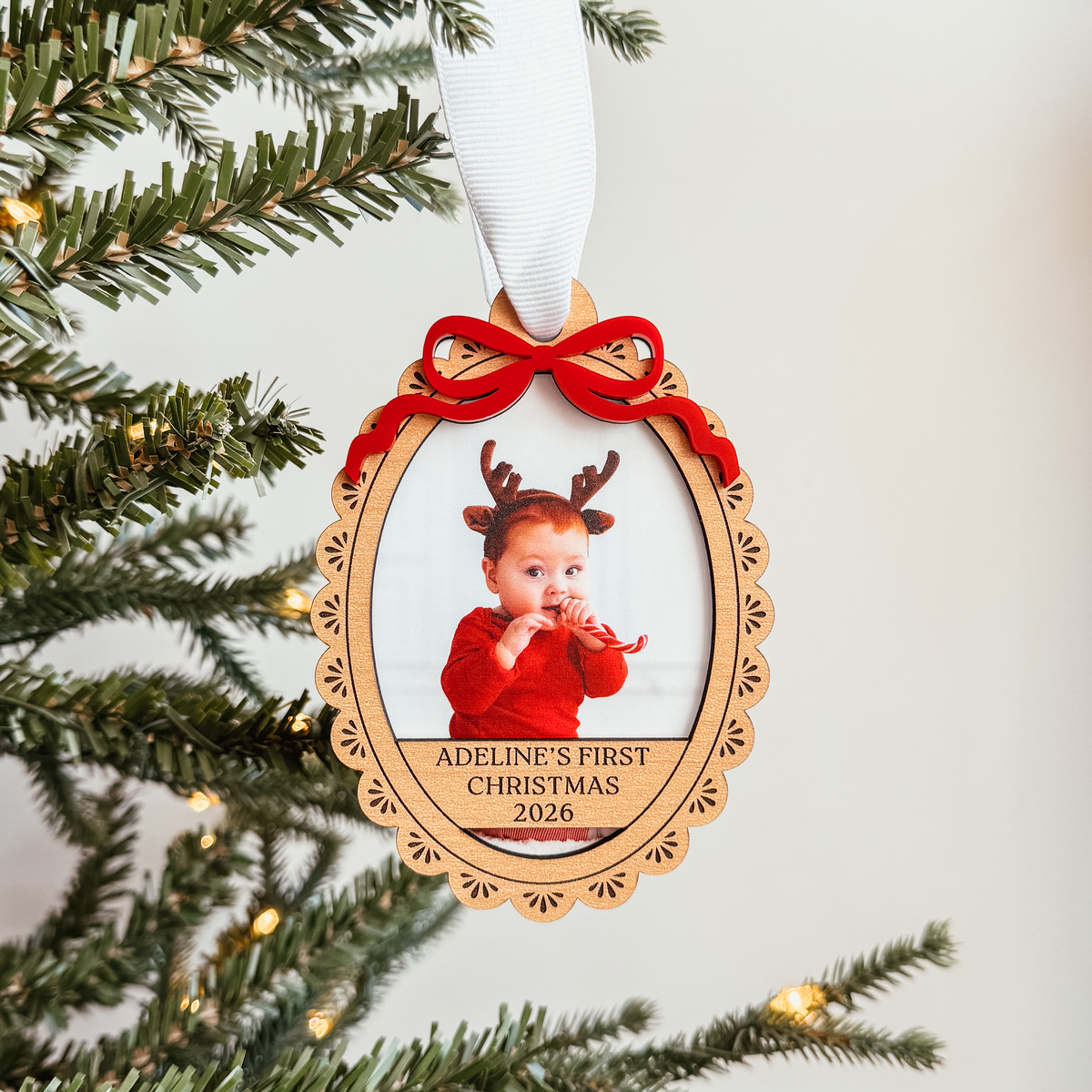 Vintage Bow Frame Photo Christmas Ornament