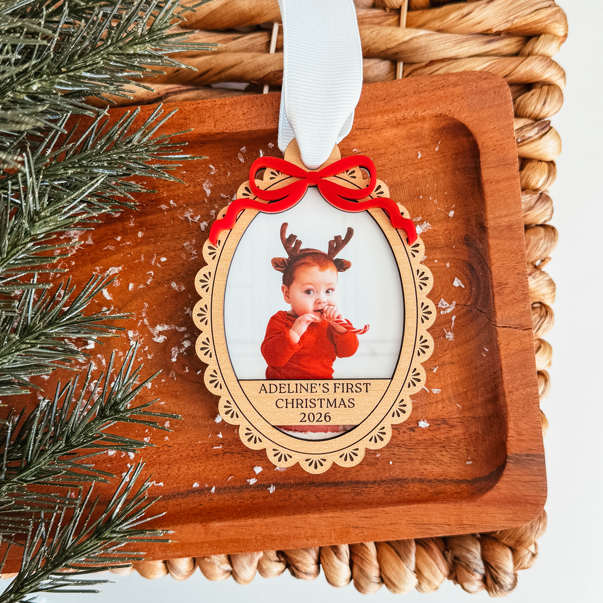 Vintage Bow Frame Photo Christmas Ornament